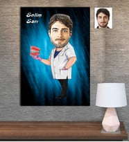 Kişiye Özel Karikatür Baskılı Ahşap Tablo Doktor Dişci Erkek-3 30x40