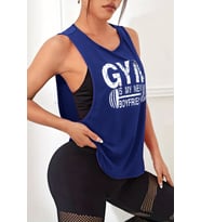 Ghassy Co. Kadın Gym Baskılı Nefes Alabilen Fitness Yoga Koşu Kolsuz Spor Atlet (Lacivert)