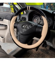 Hyundai Accent Era Dikme Direksiyon Kılıfı Parlak Siyah Bej Detaylı Bej Çift Yüzük ve Dikiş 2006-2012