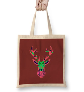 Deer Artwork Funny Cute Animals Bez Çanta Uzun Saplı