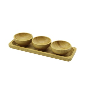 3PCS - SUNUM TEPSİLİ MİNİ - ÇAP: 6CM AHŞAP BAMBU LOKUMLUK - ÇEREZLİK KASE (5343)