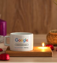 Kişiye Özel Google Tasarım Esprili Ahşap Altlıklı Mumlu Fincan