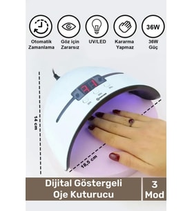 Premium 36W 12 Adet Uv Led Işıklı Profesyonel Dijital Göstergeli 3 Modlu Oje Tırnak Kurutucu