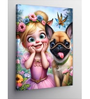 Kanvas Tablo Pembe Elbiseli Kız Ve Köpek