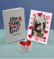 BK Gift Sevgililere Özel Beyaz Defter Dekoratif Çerçeve ve Kalp Taş Obje Kokulu Mum Hediye Seti-15, Sevgiliye Hediye, Sevgililer Günü