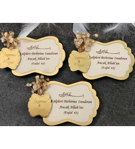 Kişiye Özel Ahşap Üzeri Pleksi Magnet Hatıra (Altın)