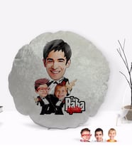 BK Gift Kişiye Özel Godfather Baba Oğullar Karikatürlü Yuvarlak Dekoratif Kırlent Yastık-1