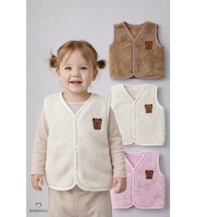 3’lü Welsoft Yelek Seti Kız Bebek ve Çocuk Kışlık Peluş Yumuşak Yelek,Çıtçıtlı,Rahat,Günlük (Pembe - Ekru - Kahverengi)