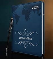 BK Gift Kişiye Özel İsimli Termo Sert Kapak 2026 Lacivert Ajanda & Kalem -1, Öğretmenler Günü Hediyesi, Yeni İş Hediyesi