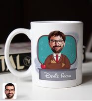 BK Gift Kişiye Özel Erkek Öğretmen Karikatürlü Beyaz Kupa Bardak-3