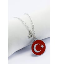 Metal Kırmızı Türk Bayrağı Yıldızlı Zincirli Araba Dikiz Ayna Süsü, Yeni Araba Hediyesi