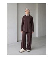 Parçalı Yırtmaç Detay Pantolonlu Takım-Bordo