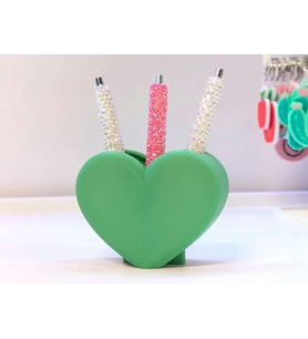 3D Baskı Kalp Şekilli Kalemlik - Masaüstü Organizer - Yeşil