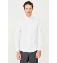 Lacivert İnce Çizgili Uzun Kollu Gömlek Slim Fit