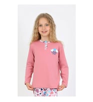 Kız Çocuk Love Me Baklı Uzun Kollu %100 Pamuklu Düğme Detaylı Pijama Takımı  2/5 Yaş (Pudra)