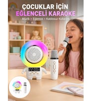 Renkli Işıklı Astronot Mini Bluetooth Speaker ve Karaoke Mikrofon