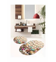 Renkli Marin Desen Oval Banyo 2'li Klozet Paspas Seti BS099
