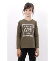 Toontoy Kız Çocuk Jadore Varak Baskılı Sweatshirt (Haki)