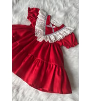 DANTELLİ PAMUK SATEN KIRMIZI KIZ ÇOCUK BEBEK ABİYE ELBİSE