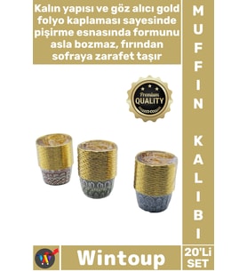 #Muffin Şık Kaliteli Dayanıklı Kalın Pişirme Sunum Kabı Kağıt Gold Folyolu 20'li Muffin Kek Kapsülü