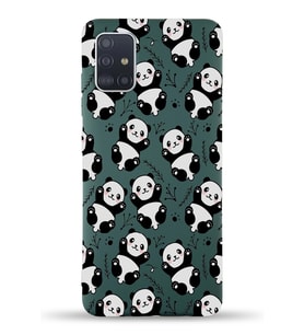 Samsung Galaxy A51 Uyumlu Lansman Kılıf Panda Tasarımlı İçi Kadife Kapak-Yeşil (Şeffaf)