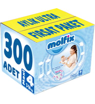 Molfix Bebek Bezi 4 Beden 7-14 KG Maxi 300 Adet Aylık Ultra Fırsat Pk