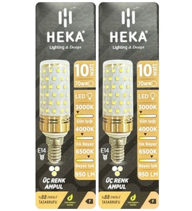 (2 Adet) Heka 10W (70W) Sarı-Günışığı-Beyaz E14 Duylu Üç Renkli Led Mısır Ampul