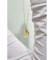 925 Ayar Gümüş Gold Kaplama Doğum Taşlı Kristal Kesim Plaka Balık / Pisces Burç Kolye