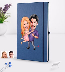 BK Gift Kişiye Özel Sevgililer Karikatürlü Karikatürlü Lacivert Termo Deri Defter 16x24cm Model 3