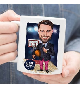 Kişiye Özel Basket Koçu Erkek Karikatürlü Kupa Bardak