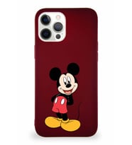 Apple iPhone 12 Pro Max Soft Premier Kapak Mickey Mouse-B Tasarımlı Silikon Kılıf - Mürdüm (Şeffaf)
