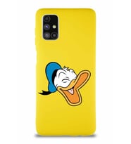 Samsung Galaxy M51 Soft Premier Kapak Donald Duck-E Tasarımlı Silikon Kılıf - Sarı (Şeffaf)