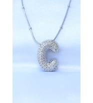 316L Çelik Zincirli Zirkon Taşlı C Harfli Gümüş Renk Bubble Kolye 5886 - HPSBYI4002-2238
