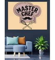 Aşçı Şapkası İllüstrasyonu "Master Chef" Dekoratif Kanvas - Mdf Ahşap Tablo