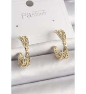 Pirinç Gold Renk Zirkon Taşlı Sarmal Halka Model Kadın Küpe