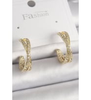 Pirinç Gold Renk Zirkon Taşlı Sarmal Halka Model Kadın Küpe