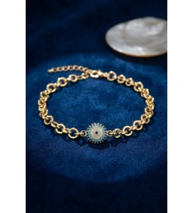 Gold Renk Zirkon Taşlı Nazar Model Pirinç Kadın Bileklik TJ-BB8825