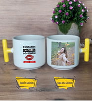 Dünyanın En Güzel Öğretmeni Kupa Bardak Fotoğraflı T Sarı Kulplu Öğretmenler Günü Hediyesi