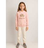 Kız Çocuk Happy Cats Yazılı gözlüklü Kedi Baskılı Kapşonlu Sweat Pantolon Takım - 2 YAŞ / Somon