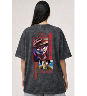 Tasarım Monkey D. Luffy One Piece Anime Baskılı Unisex Oversize Eskitme Yıkamalı Tişört