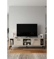 TV Sehpası 160 cm Modern Çok Amaçlı Dolaplı Raflı Televizyon Ünitesi Linya 5046 Traverten