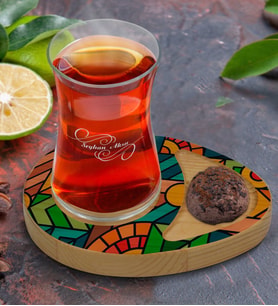 BK Gift Kişiye Özel Modern Art Tasarımlı Doğal Ahşap Tabaklı Heybeli Çay Bardağı Sunum Seti Model 15