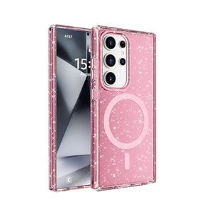 Coverzone Samsung Galaxy S25 Ultra ile uyumlu Parlayan Simli Saydam Renkli Magsafe ile uyumlu W?reless ?arj �zellikli Z- Allstar Galaxy S25 Ultra i�in Kapak Pembe