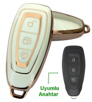 Ford Focus Fiesta Mondeo Kuga C Max Uyumlu Kumanda Anahtar Kılıfı Oto Anahtarlık BEYAZ GOLD