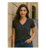Kadın V Yaka Kısa Kollu Düz T-Shirt