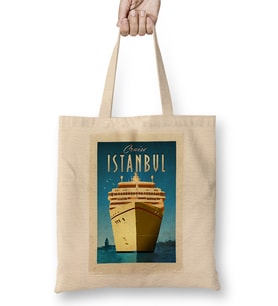 istanbul ve Cruise Gemisi Bez Çanta Uzun Saplı