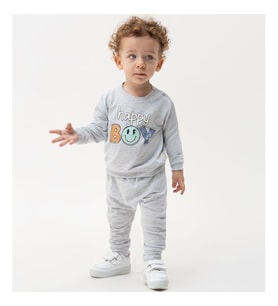 Erkek Bebek Gri Happy Boy Yazılı 2'li Takım