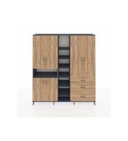 Hyperion Dolap 13 Raflı 3 Çekmeceli 6 Kapaklı 220x44x243 Antrasit-Çam/Çam