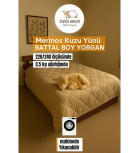 Battal Boy Merinos Kuzu Yünü Yorgan (%100 DOĞAL MERİNOS KUZU YÜNÜ) 220 X 240 Cm Ebat (Beyaz)