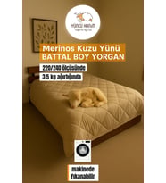Battal Boy Merinos Kuzu Yünü Yorgan (%100 DOĞAL MERİNOS KUZU YÜNÜ) 220 X 240 Cm Ebat (Beyaz)